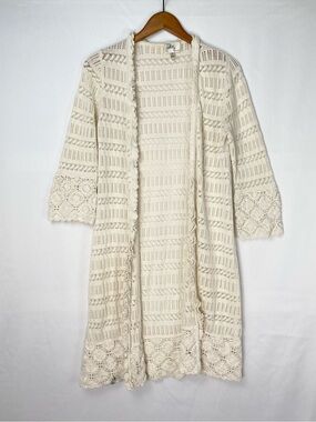 Milly Knit Crochet Cardigan Cream Size Medium Long Sleeve